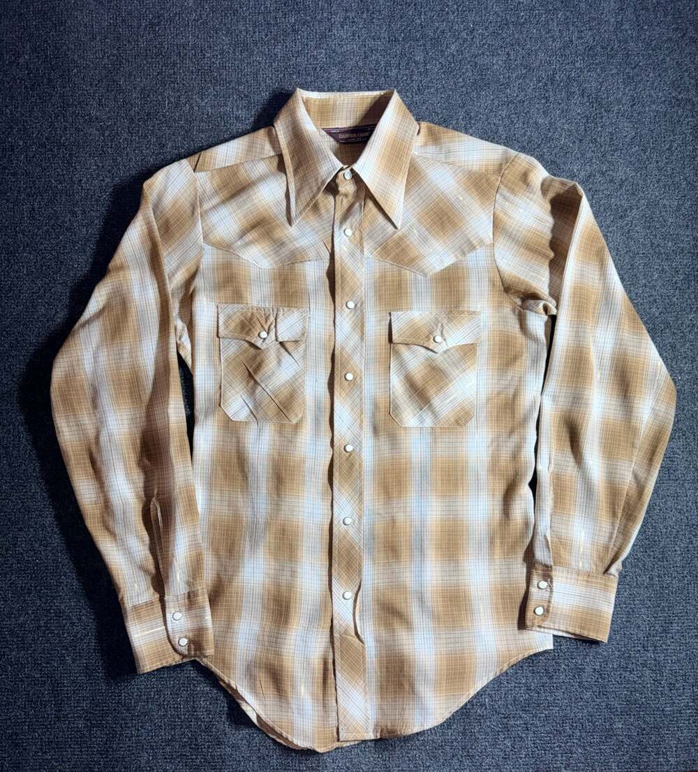 Career Club Vintage Slim Fit Plaid Western Shirt with Pearl Snaps